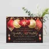 Invitation Noël rouge et or Baubles fête d'anniversaire (Debout devant)