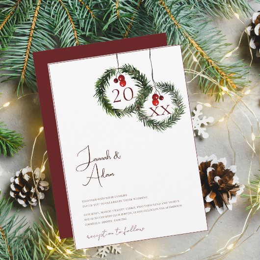 Invitation Noël Rouge et vert Mariage de fête d'hiver