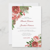 Invitation Noël rouge Floral Mariage d'hiver (Devant)