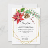 Invitation Noël Rouge Floral or Vert Mariage géométrique (Devant)