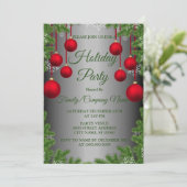 Invitation Noël Rouge Ornements Fête des Vacances Vertes (Debout devant)