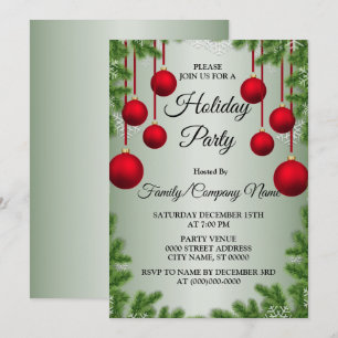 Invitation Noël Rouge Ornements Fête des Vacances Vertes