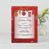 Invitation Noël Rouge Ornements Vacances Parkle Élégant (Debout devant)