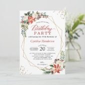 Invitation Noël Rouge Poinsettia Floral fête d'anniversaire (Debout devant)