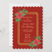 Invitation Noël Rouge Poinsettia Gold Frame Mariage (Devant)