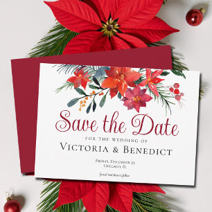 Invitation Noël rouge Poinsettia Holiday Enregistrer la date