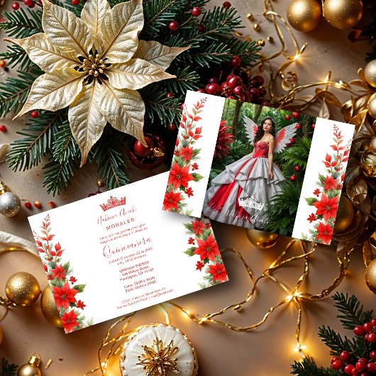 Invitation Noël Rouge Poinsettias Inspirations Chic Floral