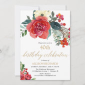 Invitation Noël rouge vert floral sainte baies anniversaire (Devant)