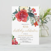 Invitation Noël rouge vert floral sainte baies anniversaire (Debout devant)