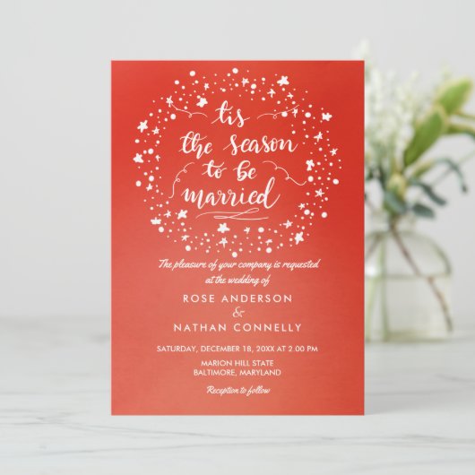 Invitation Noël rouge vif| Mariage d'hiver manuscrit (Debout devant)