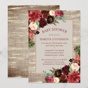 Invitation Noël Russe Boho Bourgogne Baby shower or