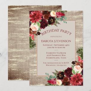 Invitation Noël Russe Boho Bourgogne Gold fête d'anniversaire