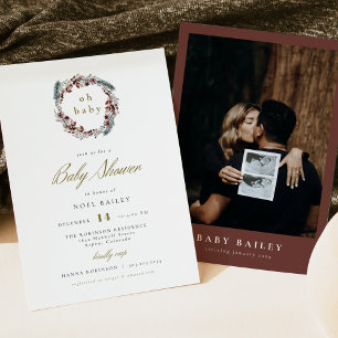 Invitation NOEL Rustic Christmas Pine Baby shower d'hiver