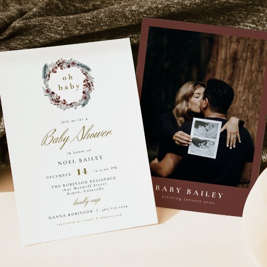 Invitation NOEL Rustic Christmas Pine Baby shower d'hiver