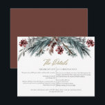 Invitation NOEL Rustic Winter Christmas Pine Détails du Maria<br><div class="desc">Ce mariage de détails carte d'enceinte comprend des pins aquarelles rustiques et une élégante police de script de calligraphie dorée. Modifiez facilement le libellé *most* pour répondre aux besoins de votre événement et changez la couleur sur le côté arrière pour mieux correspondre à votre événement. Cette carte de détails se...</div>