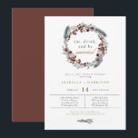 Invitation NOEL Rustic Winter Pine Dîner de répétition Mariag<br><div class="desc">Cette invitation à dîner de répétitions mariages comprend des pins aquarelles rustiques aux fleurs bordeaux bouchées et une police élégante de script de calligraphie dorée. Modifiez facilement la plupart des textes pour répondre aux besoins de votre événement et combinez-les avec n'importe quel autre article de la collection NOEL pour un...</div>