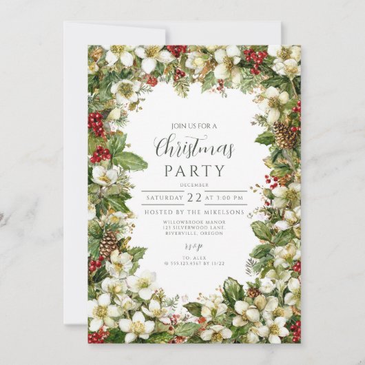 Invitation Noël rustique À feuillage persistant (Devant)