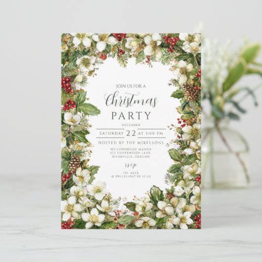 Invitation Noël rustique À feuillage persistant (Debout devant)