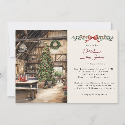 Invitation Noël rustique à la fête de ferme de vacances (Devant)