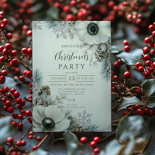 Invitation Noël rustique avec verdure enneigée