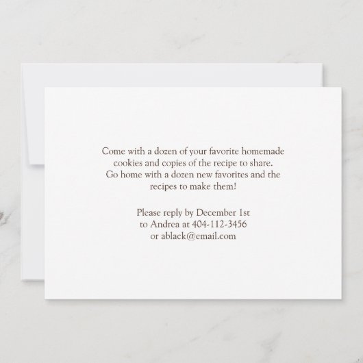 Invitation Noël rustique Cookie Swap Fête de vacances (Dos)