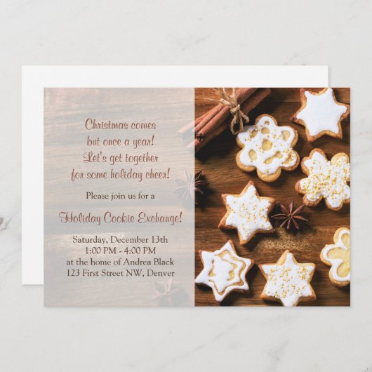 Invitation Noël rustique Cookie Swap Fête de vacances (Devant / Derrière)