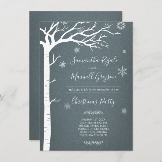 Invitation Noël Rustique de Birch Tree d'hiver (Devant / Derrière)