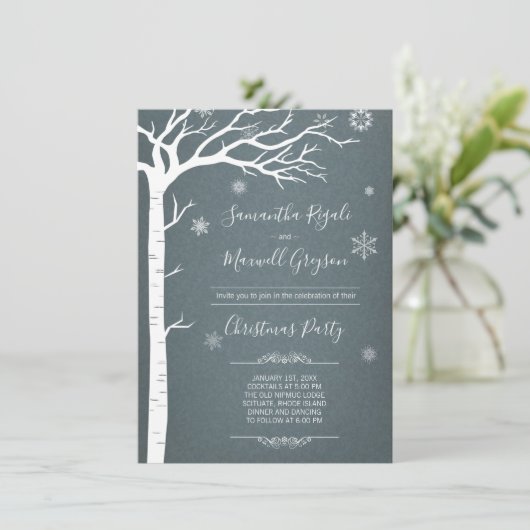 Invitation Noël Rustique de Birch Tree d'hiver (Debout devant)