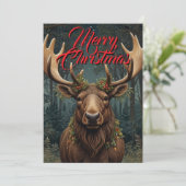 Invitation Noël rustique élan cerf boho forêt boisée (Debout devant)