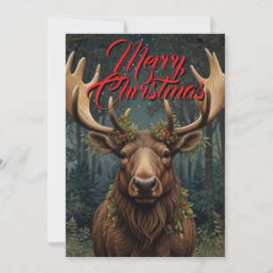 Invitation Noël rustique élan cerf boho forêt boisée
