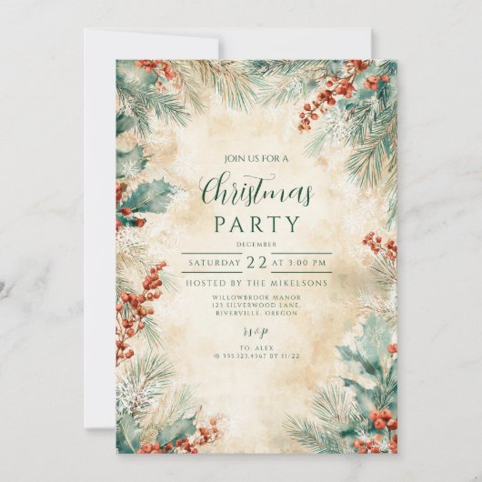 Invitation Noël rustique Holly et Pine (Devant)
