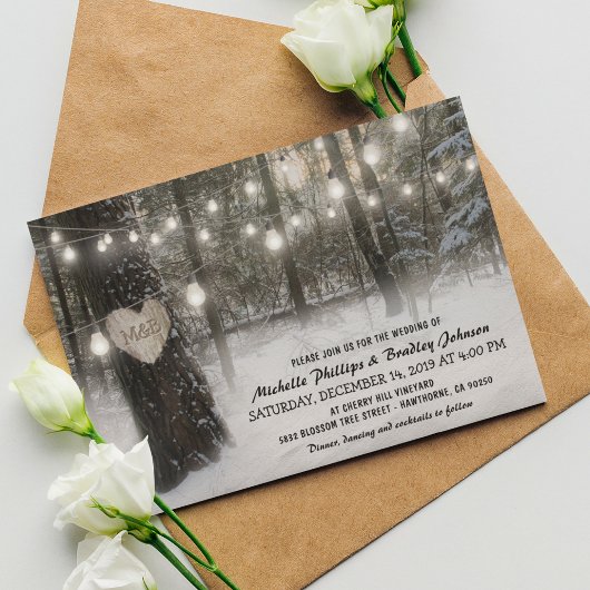 Invitation Noël rustique Mariage hivernal en forêt