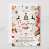 Invitation Noël rustique rouge & blanc festif élégant (Devant)