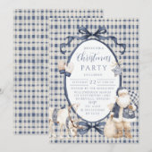 Invitation Noël Santa Gingham Marine (Devant / Derrière)