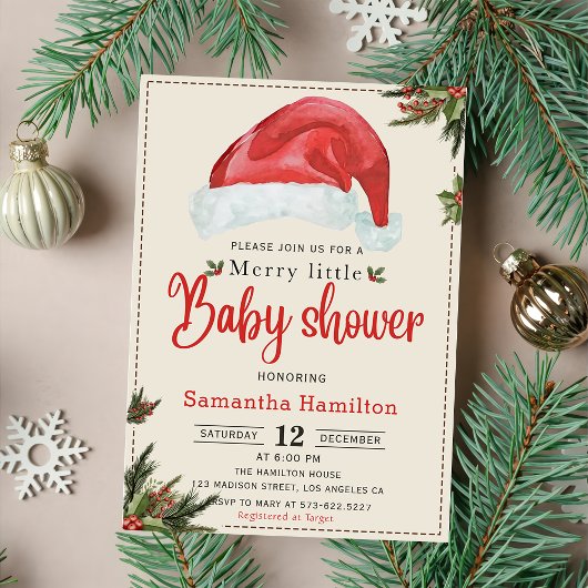 Invitation Noël Santa Hat Joyeux Petit Baby shower