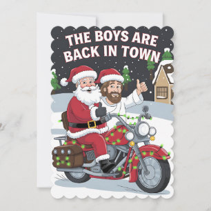 Invitation Noël Santa Jésus à moto drôle de Xmas