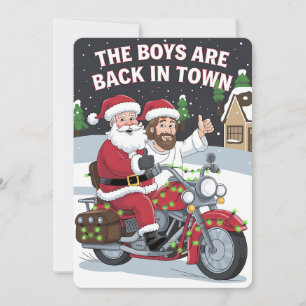 Invitation Noël Santa Jésus sur une moto drôle de Xmas