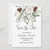 Invitation Noël Sauvez La Date Pine Floral Mariage d'hiver (Devant)