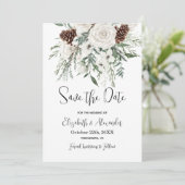 Invitation Noël Sauvez La Date Pine Floral Mariage d'hiver (Debout devant)
