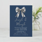 Invitation Noël Silver Jingle Mingle Bow Party Marine (Debout devant)