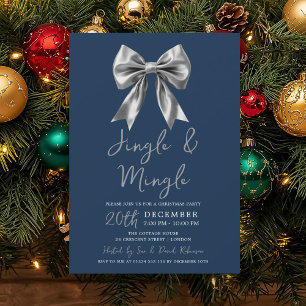 Invitation Noël Silver Jingle Mingle Bow Party Marine