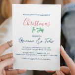 Invitation Noël simple et élégant En juillet<br><div class="desc">Célébrez le plaisir festif des vacances dans la chaleur ensoleillée de l'été avec notre invitation de fête "Noël en juillet"! Cette invitation unique présente une lettrage simple et élégante et, en vous retournant sur l'invitation, vous découvrirez une délicieuse surprise : une illustration vibrante des cocktails d'été, chacun plus rafraîchissant que...</div>