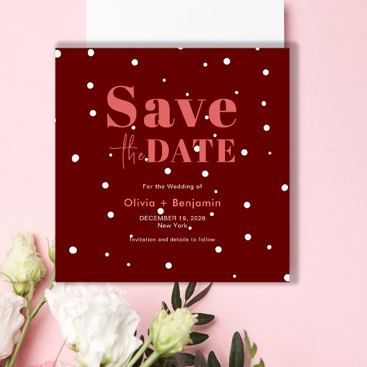 Invitation Noel Simple Mariage Rouge Neige Sauver La Date