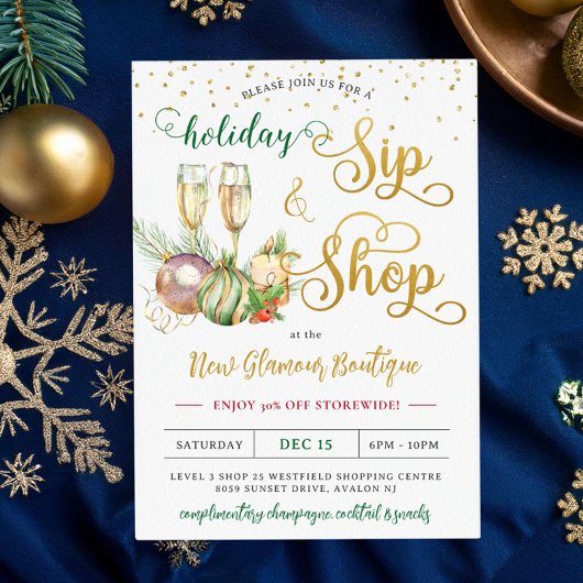 Invitation Noël Sip and Shop Champagne Vente