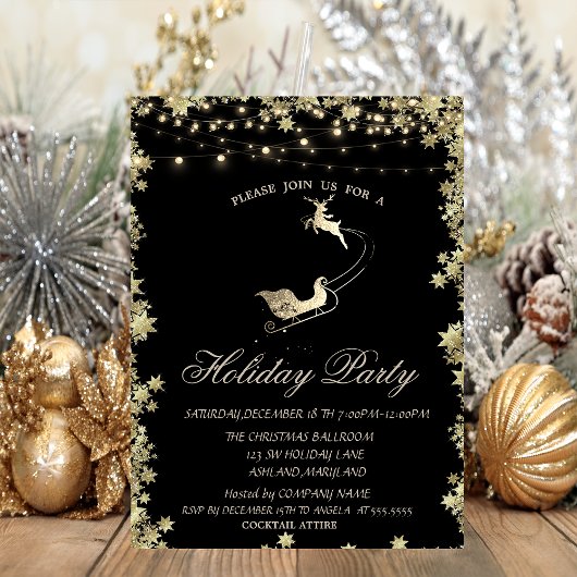 Invitation Noël Sleigh Reindeers Étoiles Vacances