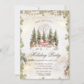 Invitation Noël Sleigh Santa Claus Forêt Vacances (Devant)