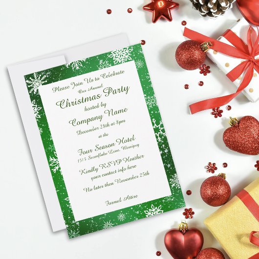 Invitation Noël Snowflakes Green