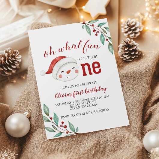 Invitation Noël Snowman Holly Premier anniversaire