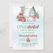Invitation Noël Snowman Onederday Premier anniversaire (Devant)