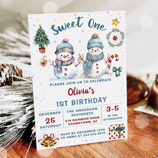 Invitation Noël Snowman Sweet One Holiday 1er Anniversaire